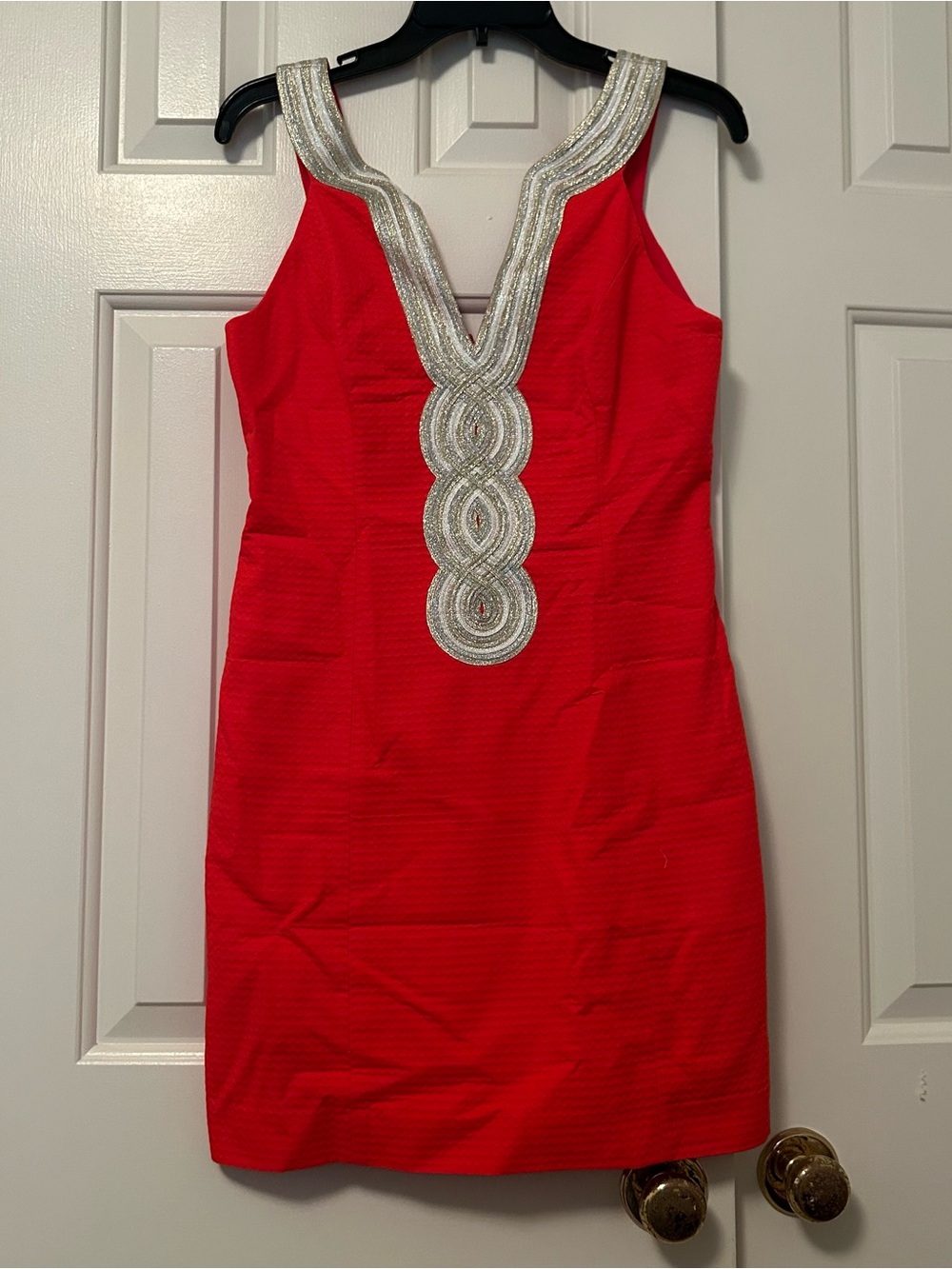 Lilly Pulitzer Valli Shift Dress Ruby Red Iridescent Trim Women's Size 2